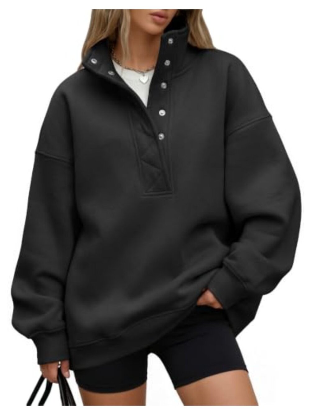 Oversized Henley Snap Collar Sweatshirt Women's